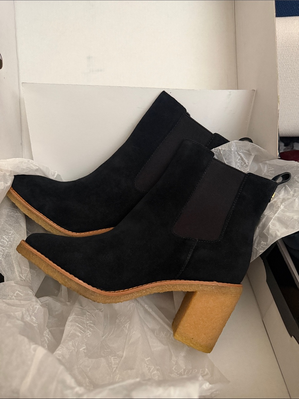 Ralph Lauren Suede Chelsea Block Heel Ankle Boots